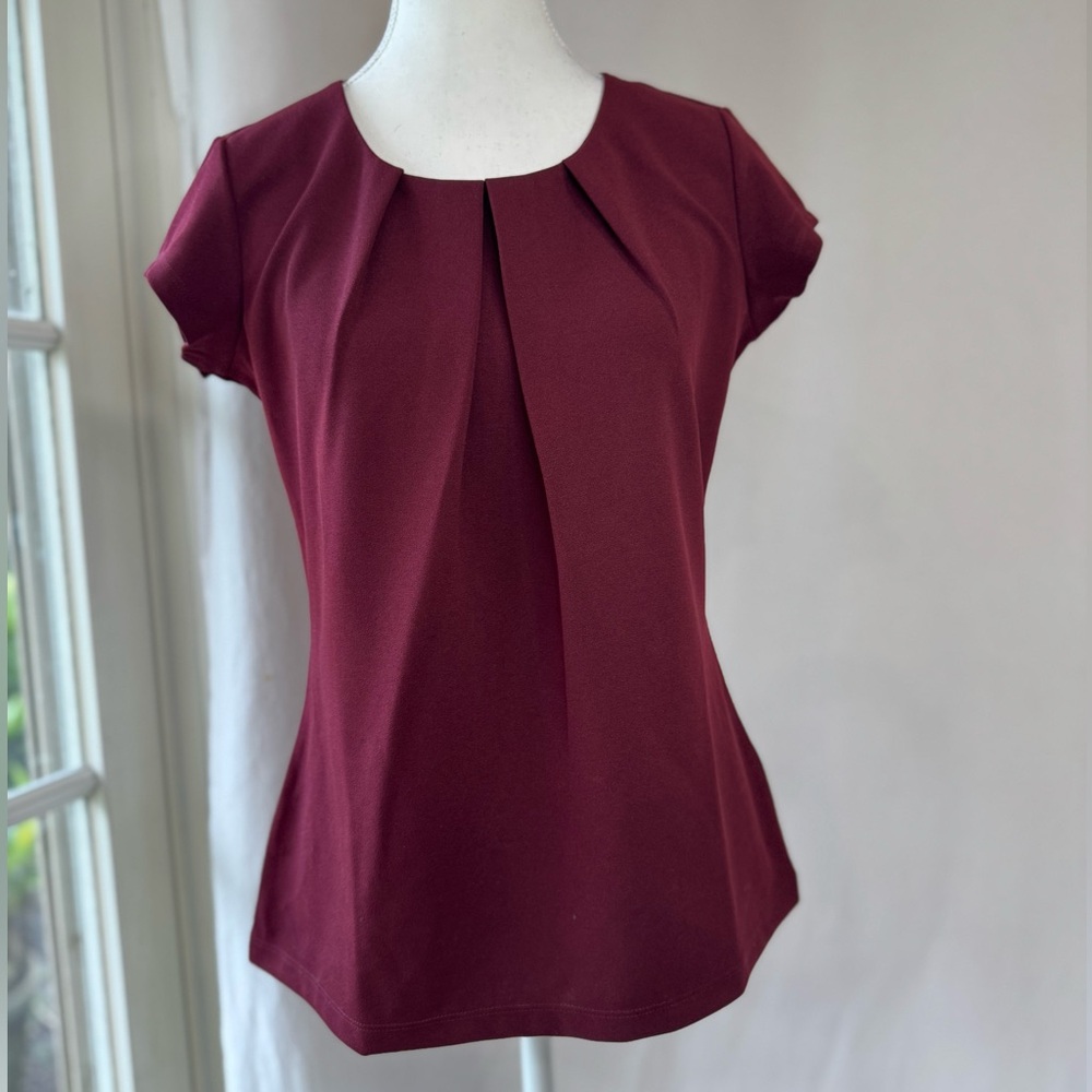Burgundy Pleated Top, 90’s style, Size Petite Small